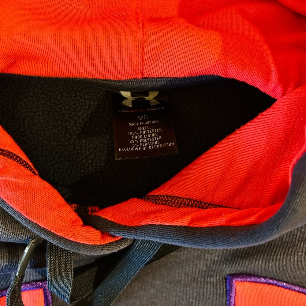 Under Armour Hoodie Women’s Medium Navy Neon Logo Fleece Pullover - Picture 2 of 5